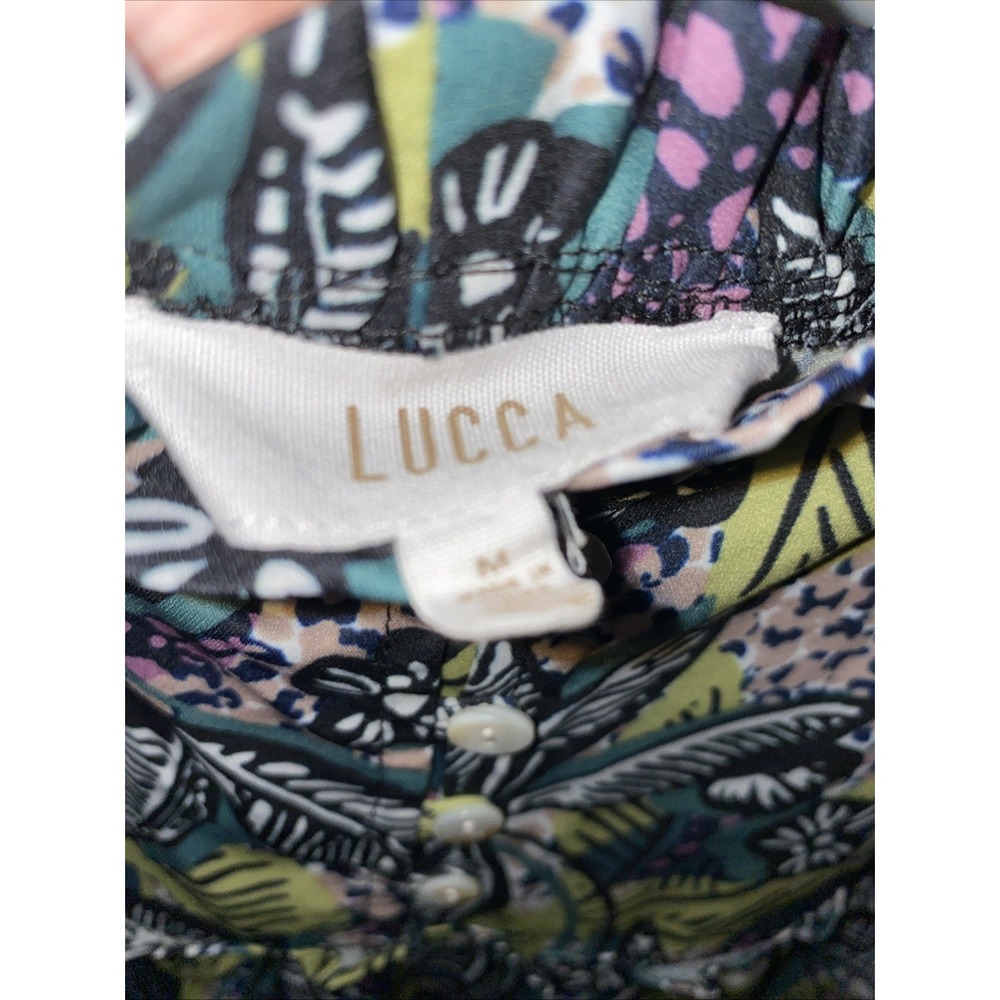 LUCCA Tropical Floral Tiered Mini Dress Boho Spaghetti Strap Women's Medium - Picture 4 of 9